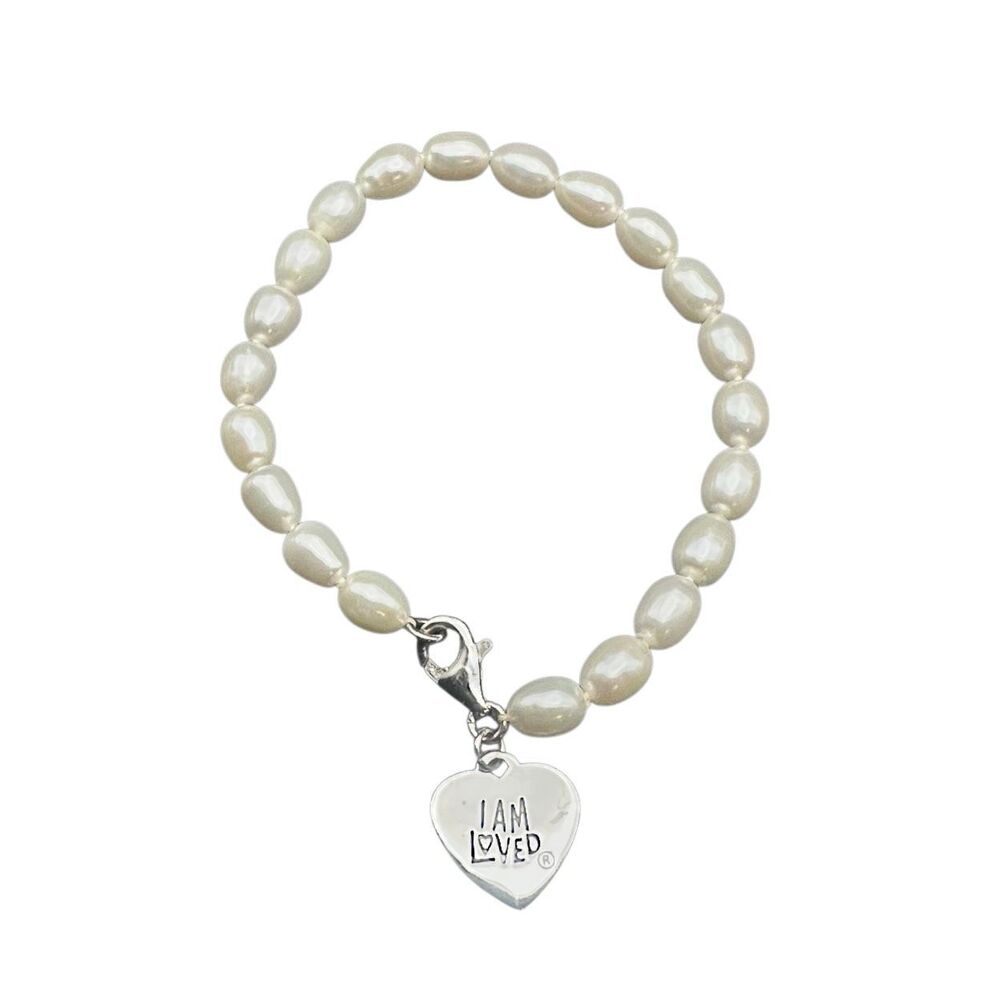 Carolyn Pollack Helzberg sterling silver freshwater pearl Beaded Bracelet W/Hear